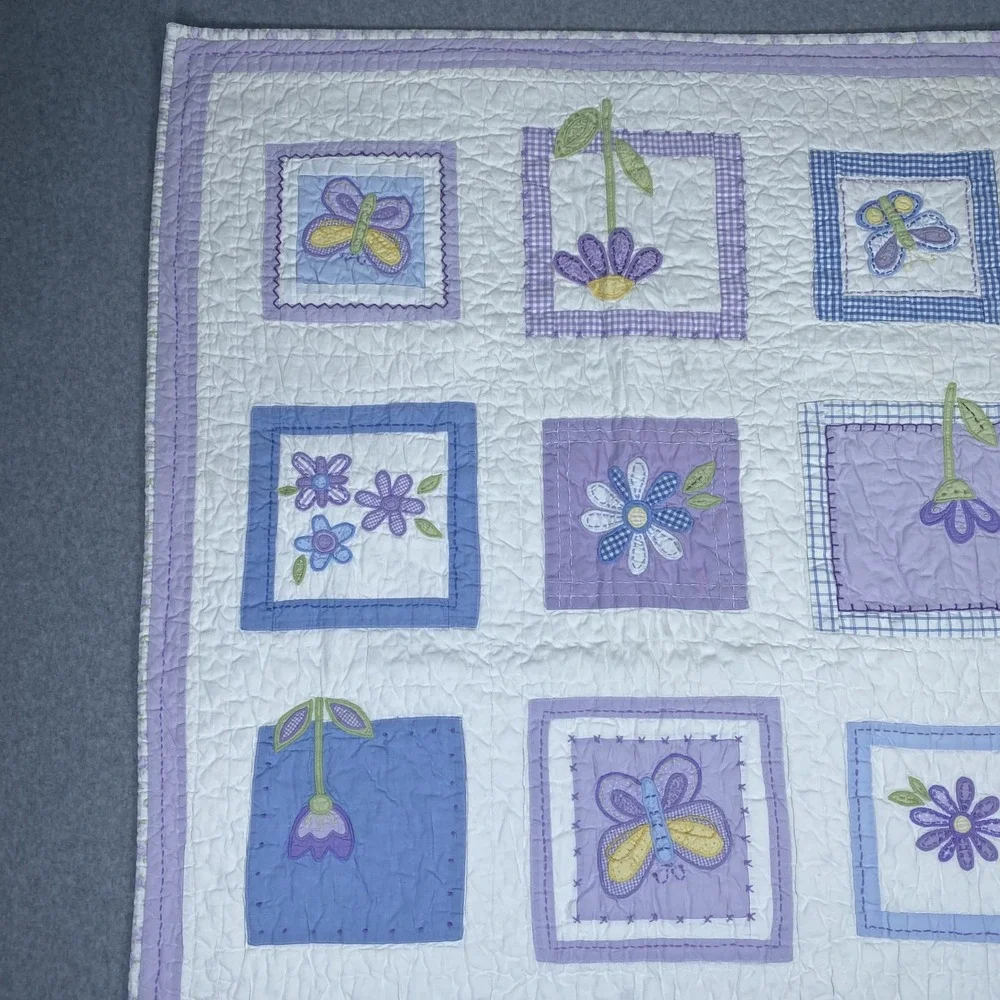 Pottery Barn Kids Quilt 48X35 Toddler Purple Butterfly Floral Cotton Patchwork